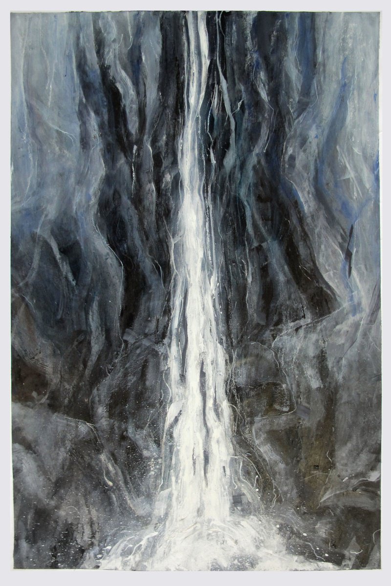 Abstract Botanical Painting By John Sharp, 19 X 30, Dark Falls 4, Original Artwork