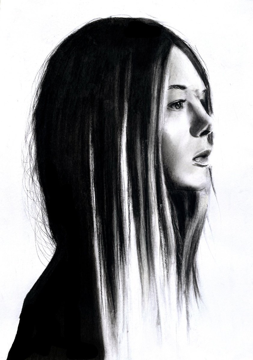 Photorealistic Portrait Charcoal Drawing By Denny Stoekenbroek, 12 X 17, Sweet Dreams, Original Artwork