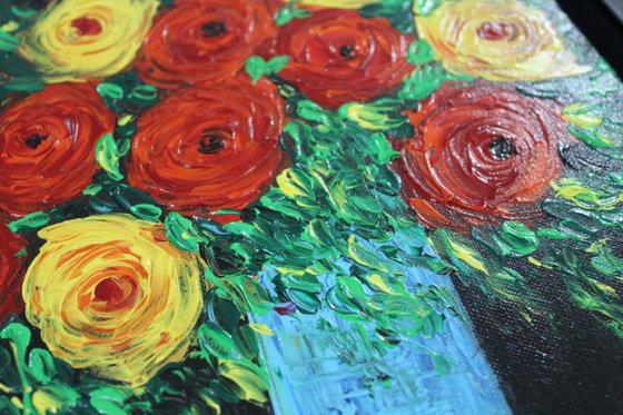 My Beautiful Life - Floral still life painting -Palette knife impasto artwork- art-gift