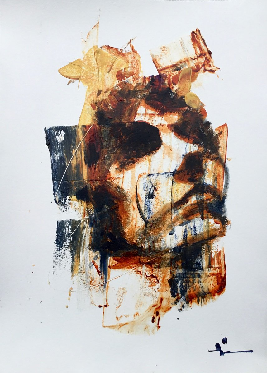 Expressive Portrait Acrylic Painting By Dominique Deve, 11 X 17, Bird Chaser, Original Artwork