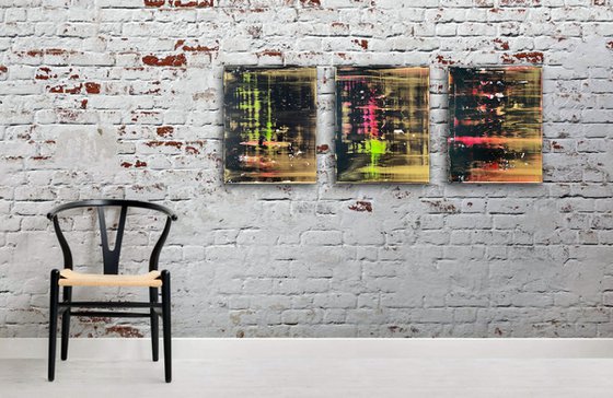 "The Night Life" - FREE USA SHIPPING + Save As A Series - Original PMS Abstract Triptych Acrylic Paintings On Canvas - 48" x 20"