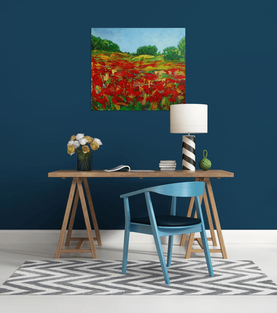 Poppies field... Flowering wildflowers... /  ORIGINAL ACRYLIC PAINTING