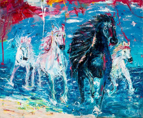Horse painting: BLACK BEAUTY 120 x 100 cm. | 47.24"x 39.37" - equine art  by Oswin Gesselli by Oswin Gesselli