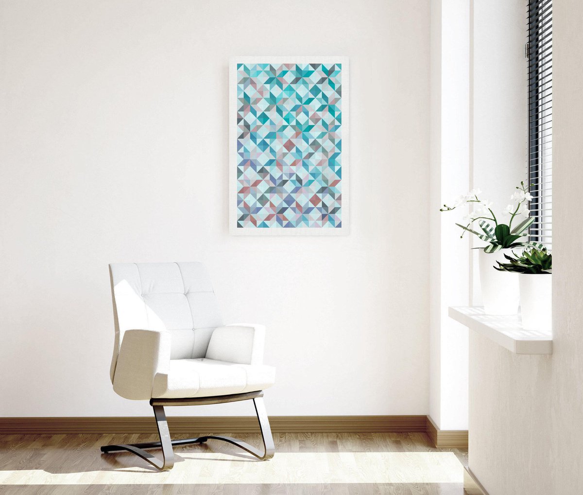 Geometric Abstract Giclee Print By Jennifer Bell, 24 X 36, Patchwork Stars Aqua Print, Original Artwork