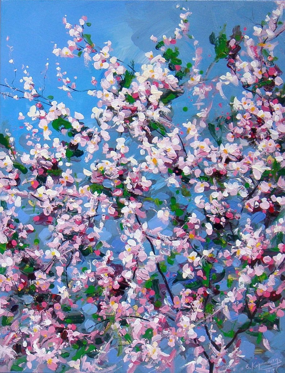 Spring flowering Acrylic painting by Irini Karpikioti