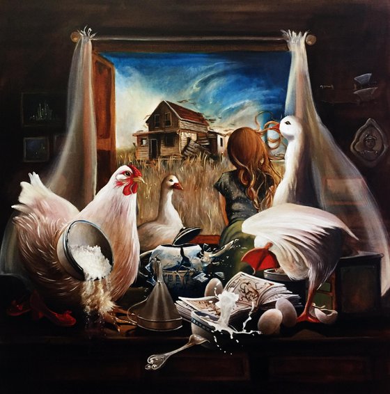 Then Dorothy will come - Acrylic on canvas 80 x 80 cm ( 31' x 31') - large size - conceptual realism