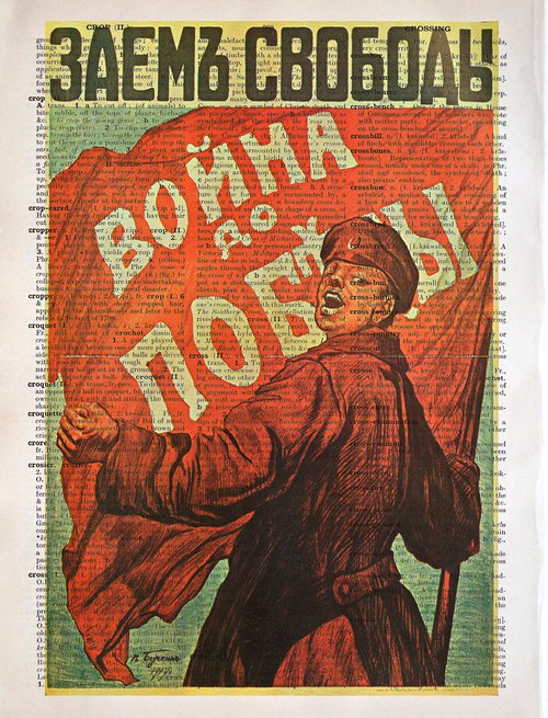 Freedom Loan - War Until Victory! - Collage Art Print on Large Real English Dictionary Vintage Book Page by Jakub DK - JAKUB D KRZEWNIAK
