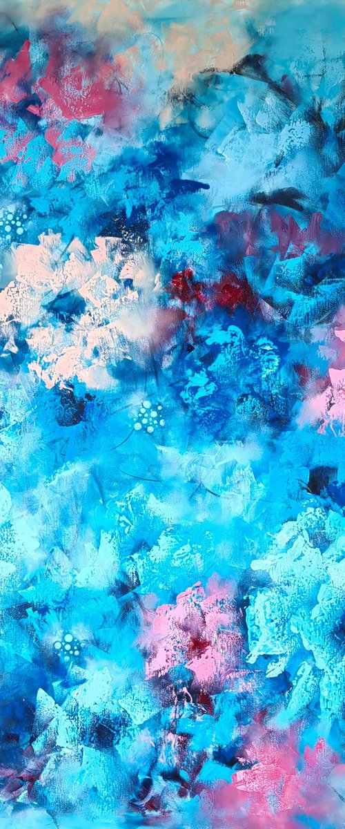 "Abstract Floral Symphony" from "Colours of Summer" collection, XXL abstract flower painting by Vera Hoi