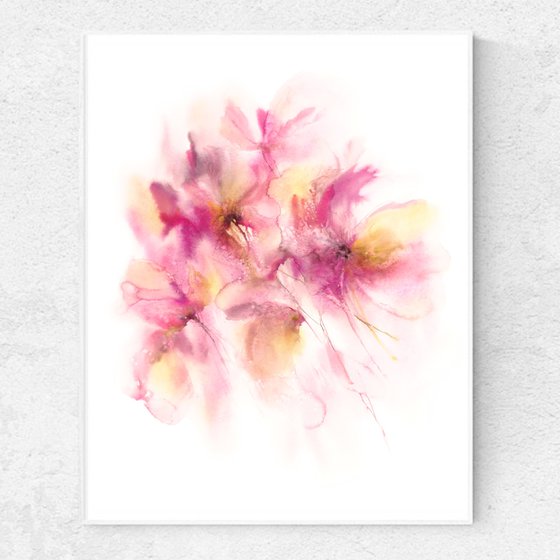 PINK WATERCOLOR PAINTING, LOOSE FLOWERS ART SAKURA