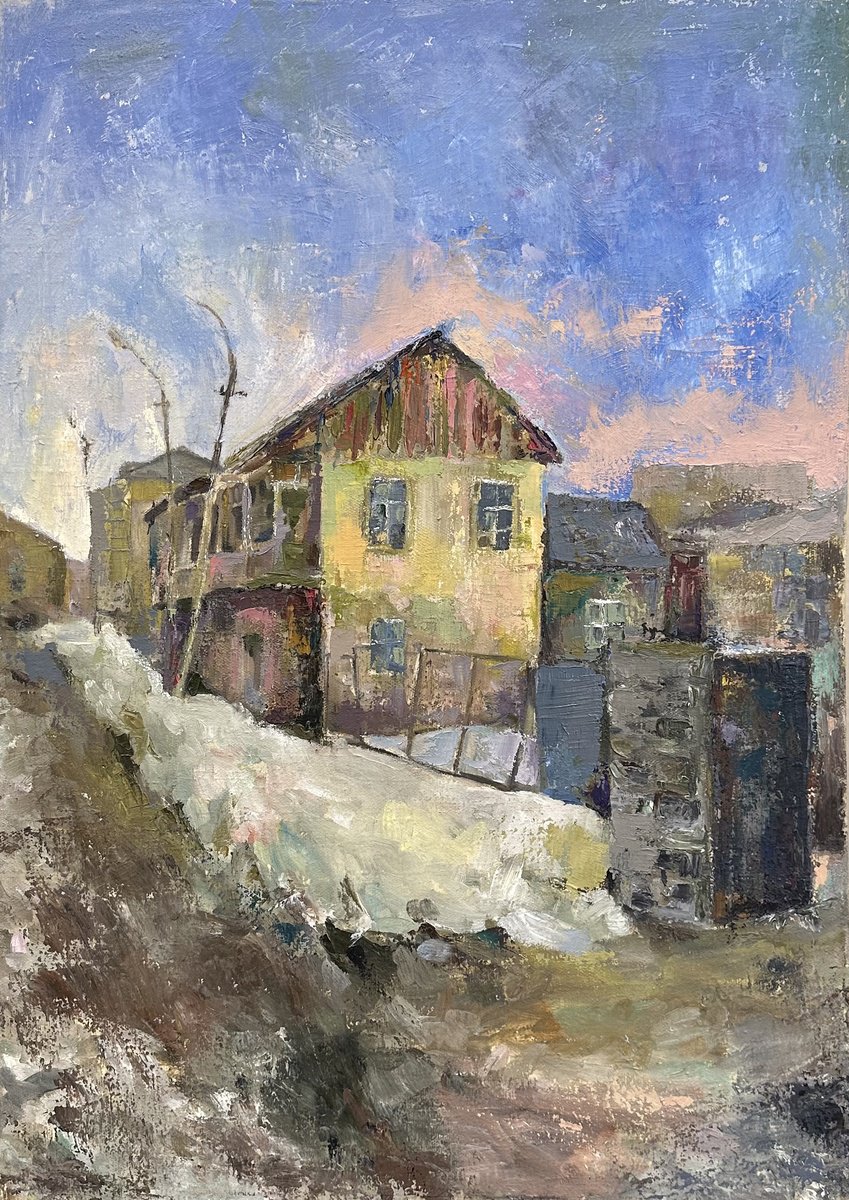 Impressionistic Landscape Oil Painting By Kamsar Ohanyan, 20 X 28", Winter Landscape, Original Artwork