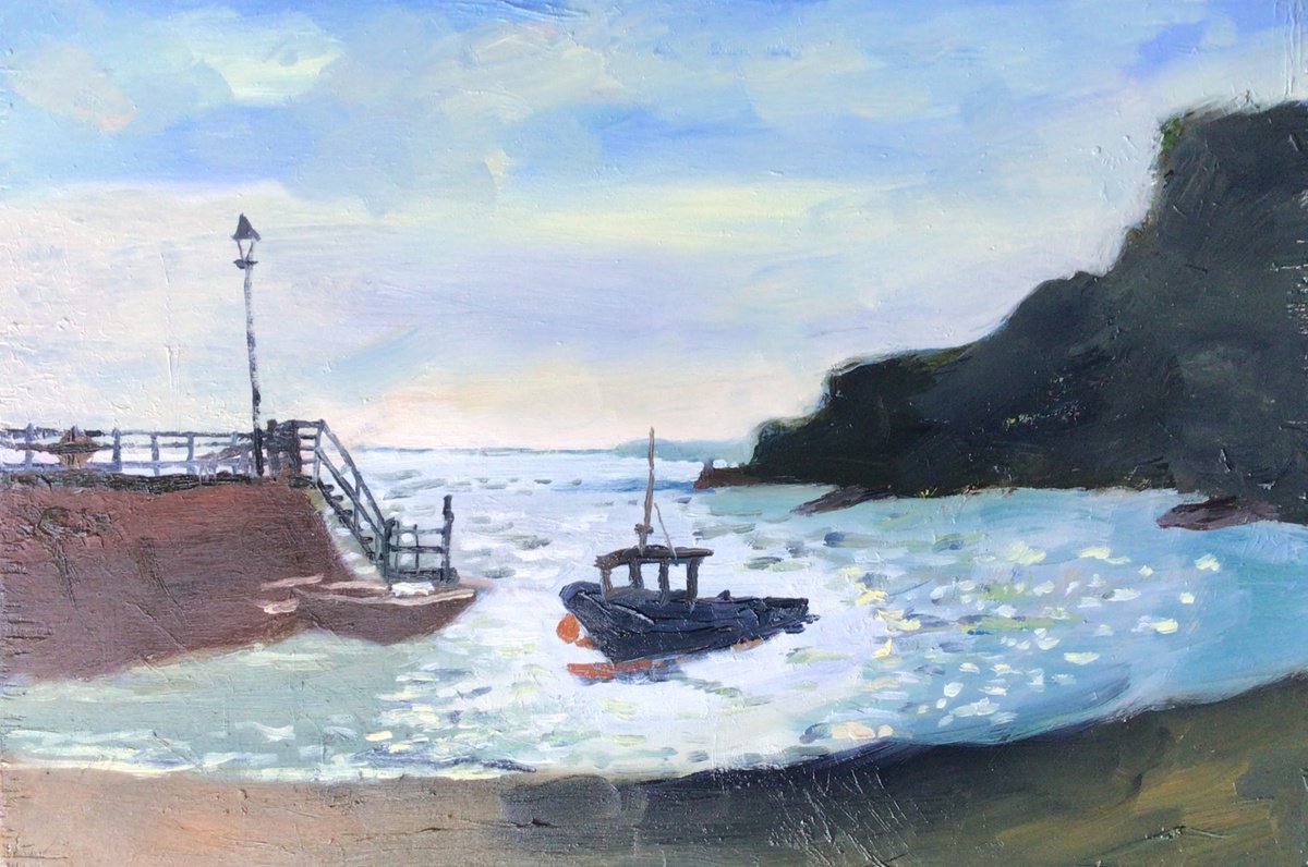 Impressionistic Landscape Oil Painting By Julian Lovegrove Art, 12 X 8", Afternoon Light At The Coast, Original Artwork