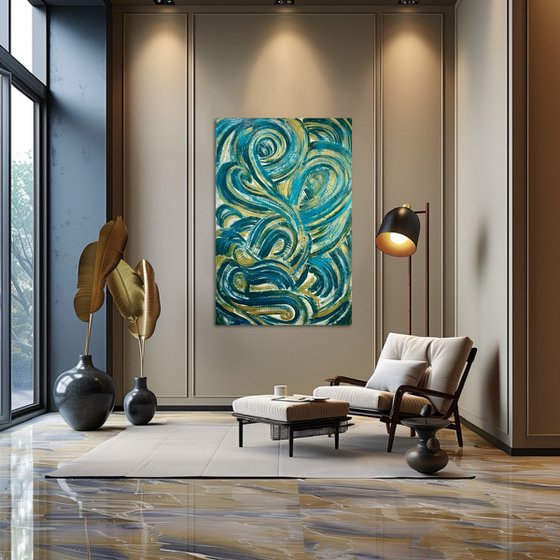 Golden waves 120x80x2 cm