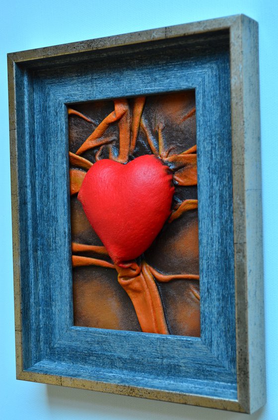 Lovers Heart 22 - Original Framed Leather Sculpture Painting Perfect for Gift