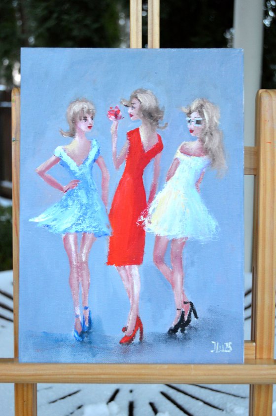 3 funny fashionistas.  Miniature Gift Art