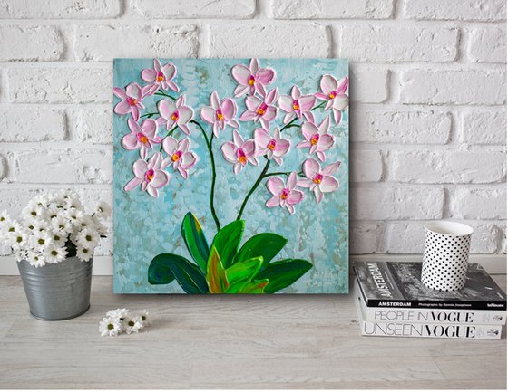 Winter Orchid II- Impressionist Flower Painting, Palette Knife Art