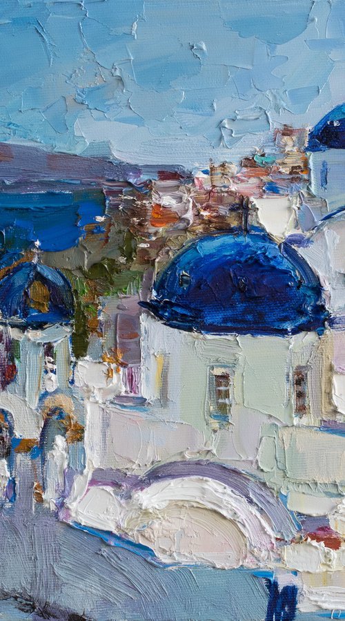 Santorini, Greece seascape - Original oil impasto landscape painting by Anastasiia Valiulina