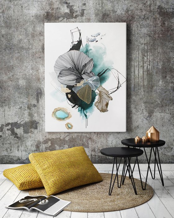 "Concord 5" Teal white abstract art
