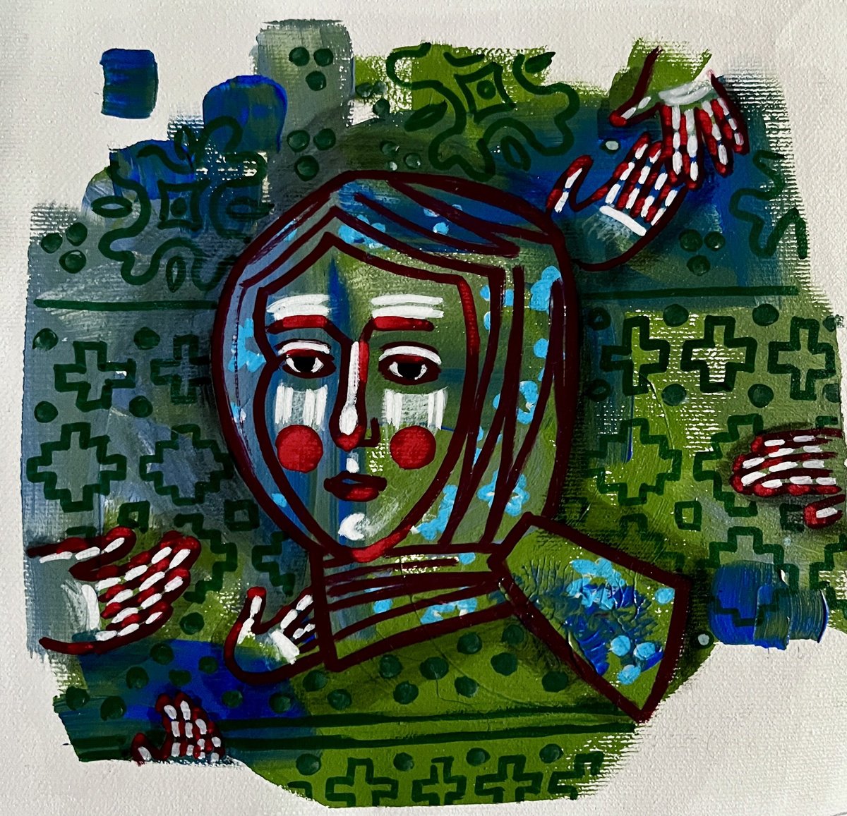 Naive Portrait Acrylic Painting By Yuliia Chaika, 8 X 8", Cute Portrait Painting, Original Artwork