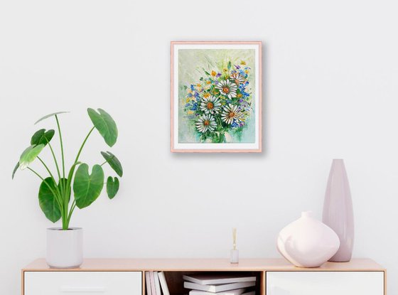 Daisy Bouquet Painting Floral Original Wall Art Flower Bouquet Artwork