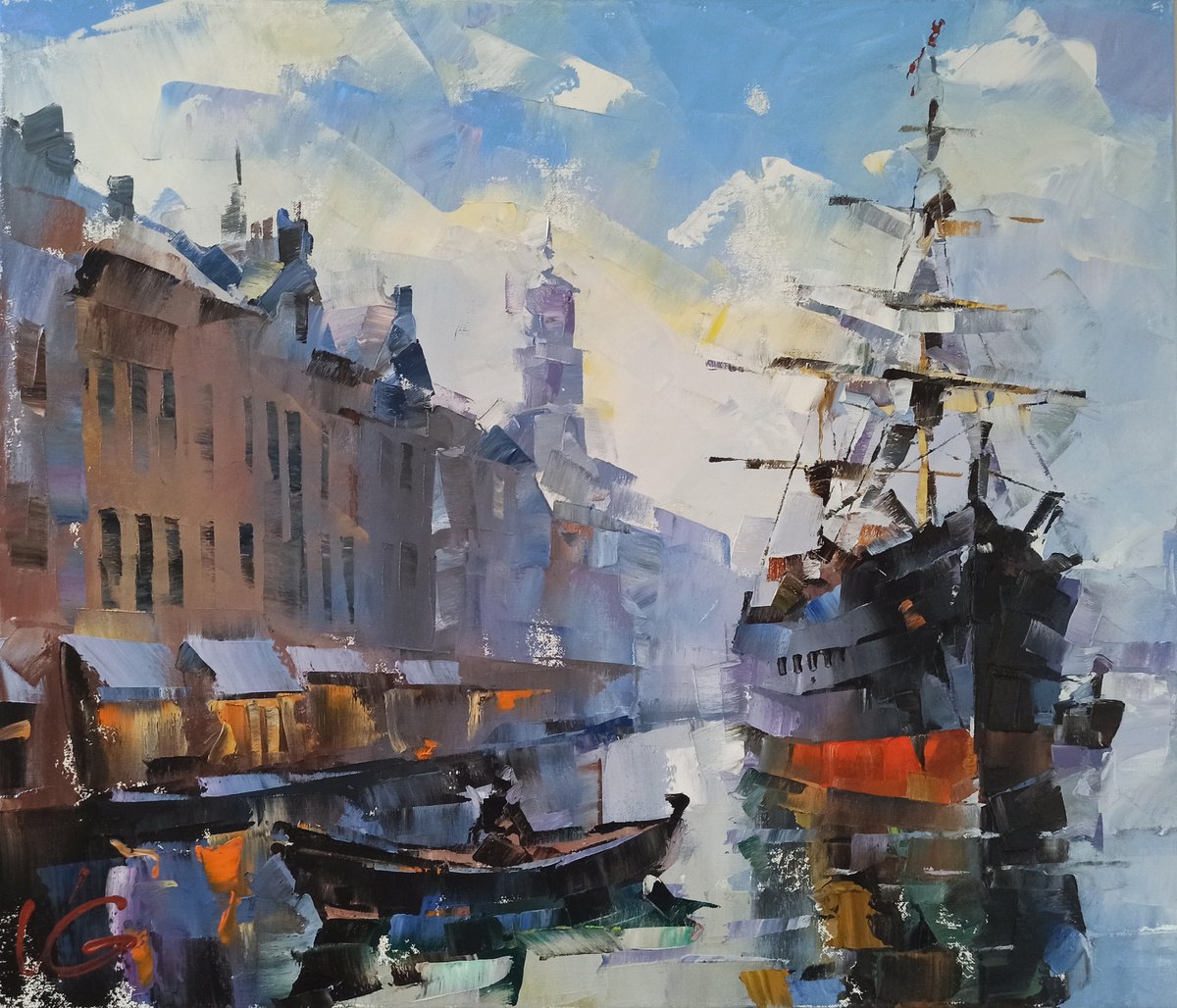 Impressionistic Landscape Oil Painting By Volodymyr Glukhomanyuk, 28 X 24", Serenity Canal, Original Artwork