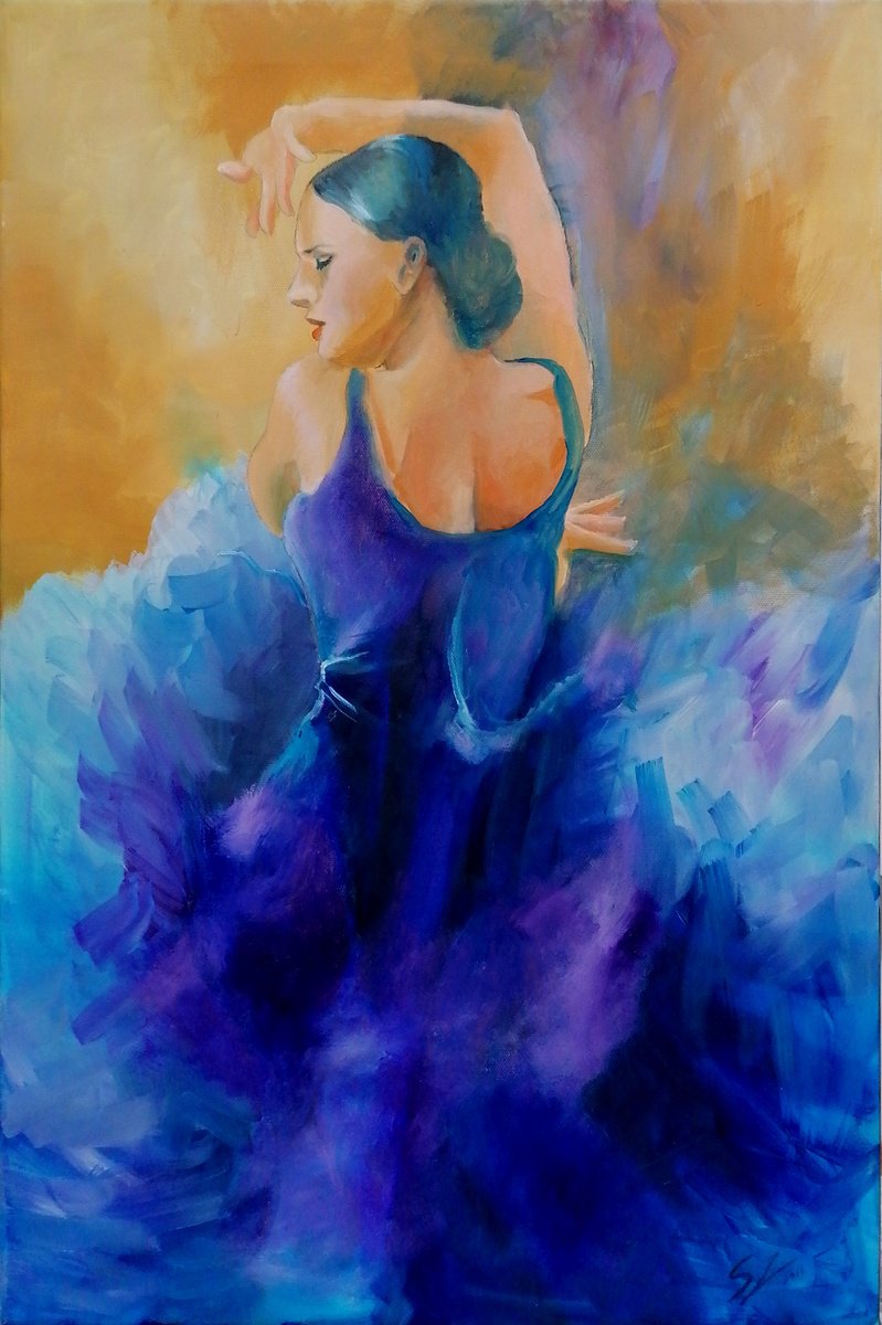 Impressionistic Portrait Oil Painting By Susana Z. Harris, 16 X 24", Flamenco Dancer 24, Original Artwork
