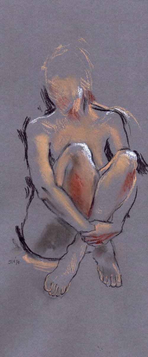 Maxine seated on floor, legs crossed by Julia Wakefield