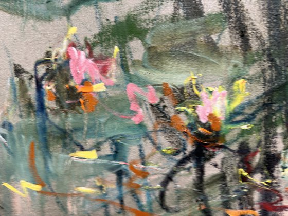 Lily pond. Light reflections