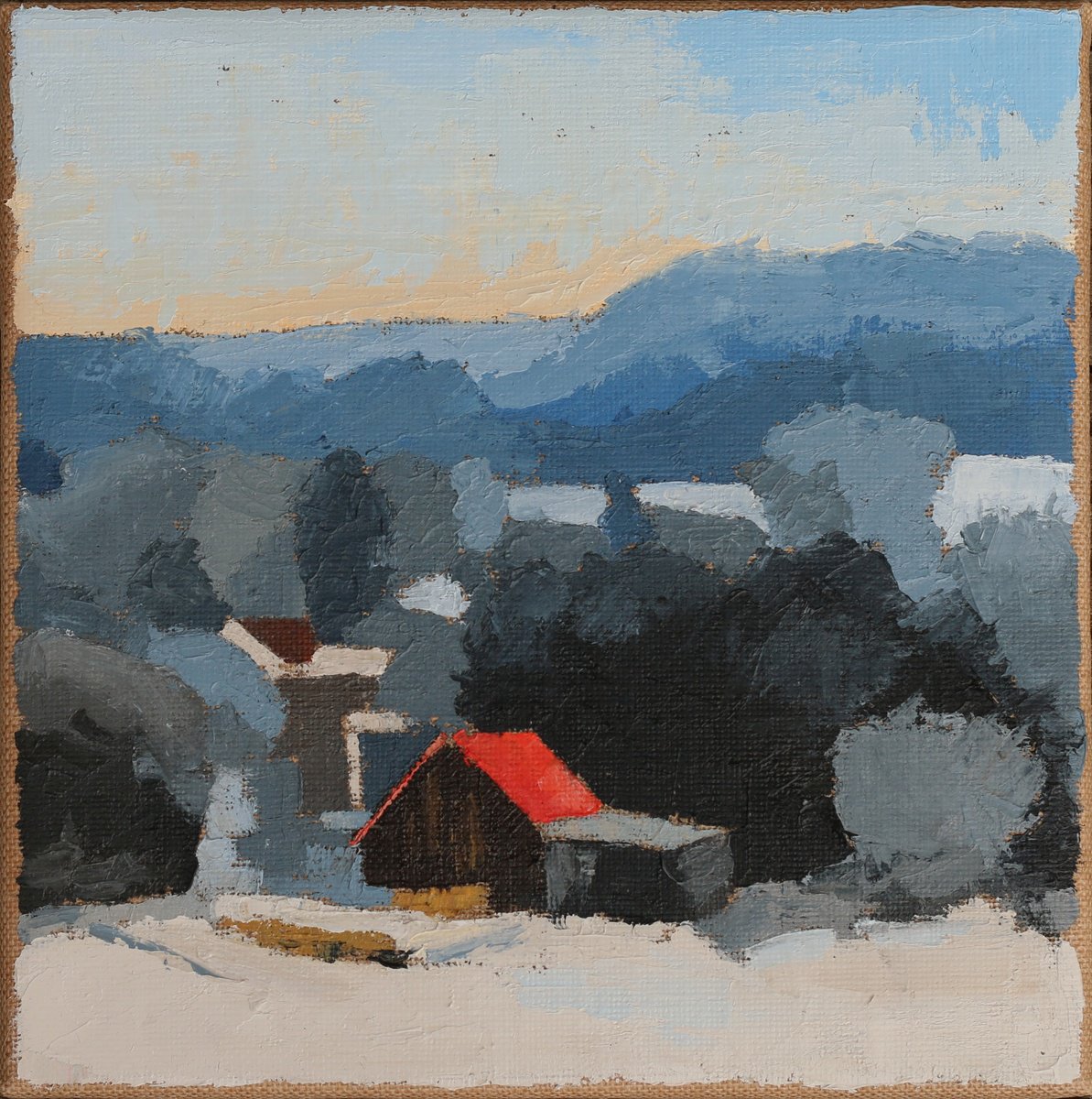 Impressionistic Landscape Oil Painting By Thomas Lengler, 12 X 12", Winter Dawn Sanctuary, Original Artwork
