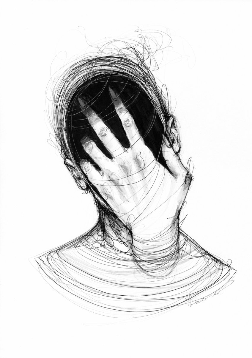 Expressive Portrait Ink Drawing By Doriana Popa, 8 X 12, Expedition, Original Artwork