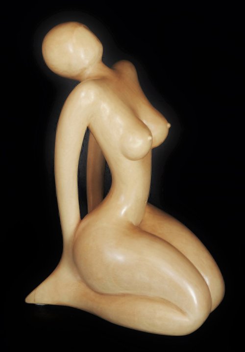 Nude Woman wood sculpture MEDITATION by Jakob Wainshtein