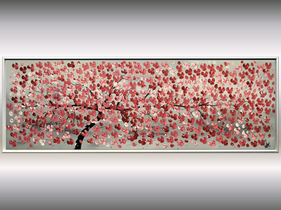 Early Summer  acrylic abstract painting cherry blossoms nature painting framed canvas wall art