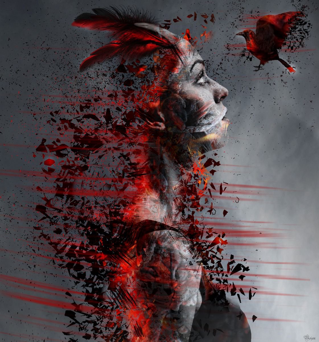 Illustrative Portrait Photograph By Bojan Jevtic, 29 X 31, The Fire In Me, 80 Cm X 74 Cm, Original Artwork