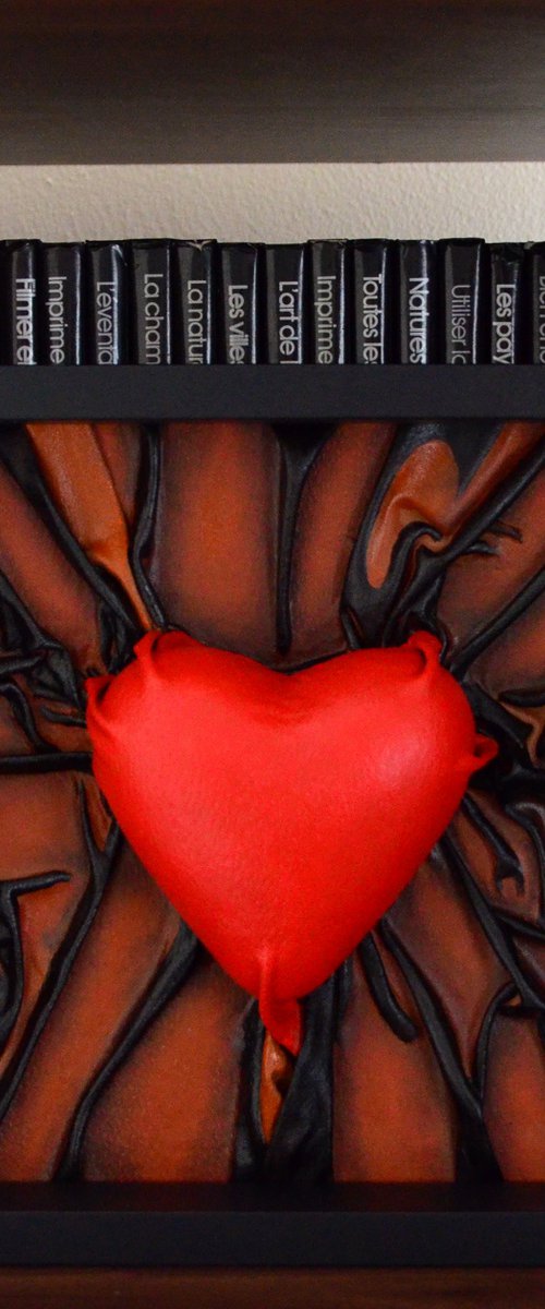 Lovers Heart 39 - Original Framed Leather Sculpture Painting Perfect for Gift by Jakub DK - JAKUB D KRZEWNIAK