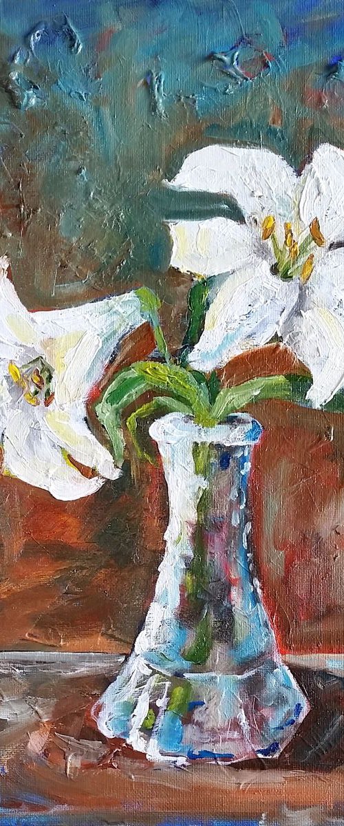 Lilies in Crystal Vase by Katrina Case