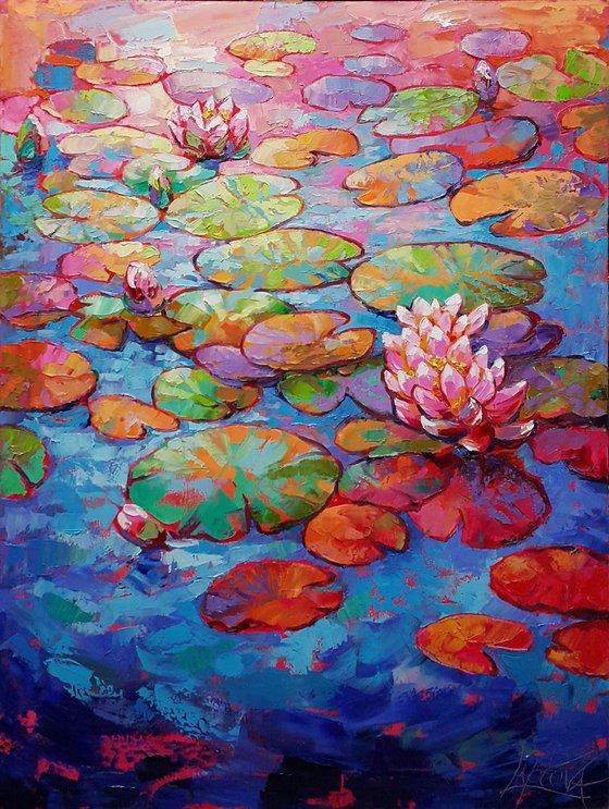 Painting Water lily Pink landscape