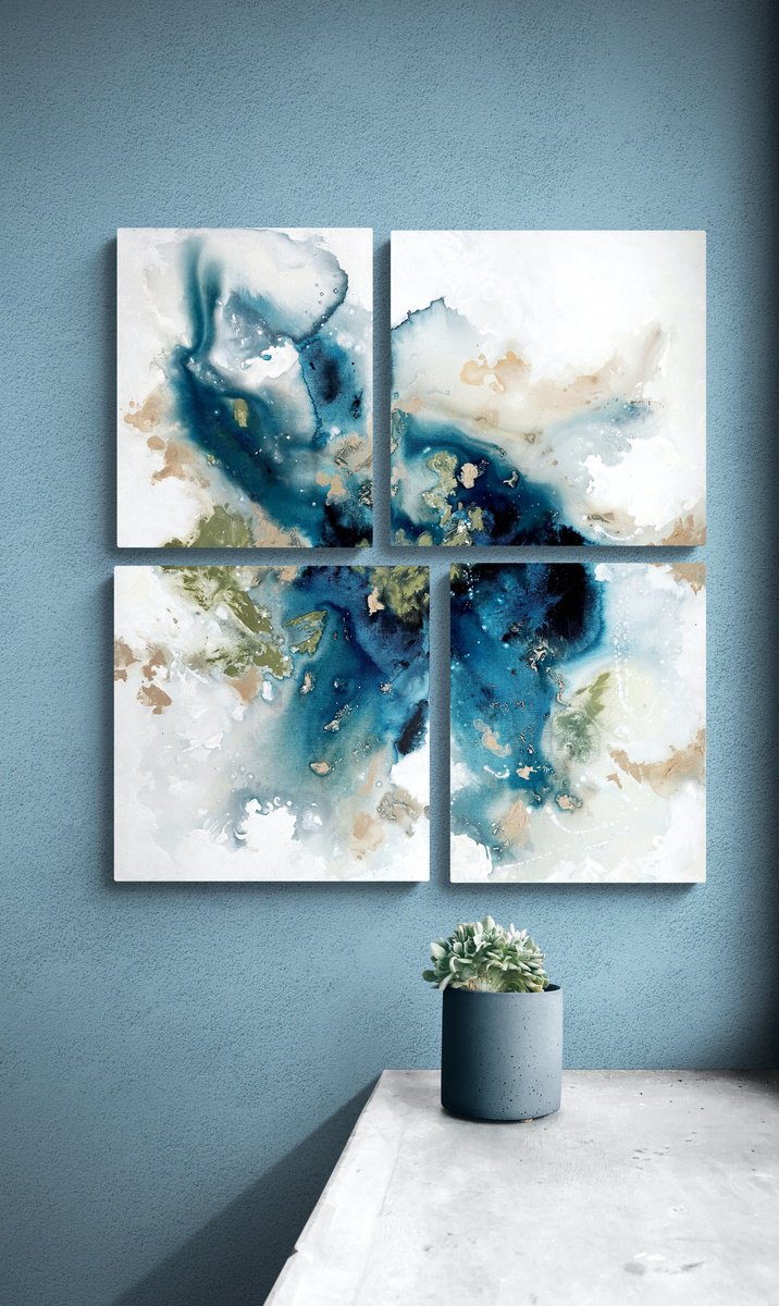 Abstract Acrylic Painting By Cristina Dalla Valentina, 21 X 24, Winter By The Sea 2, Original Artwork