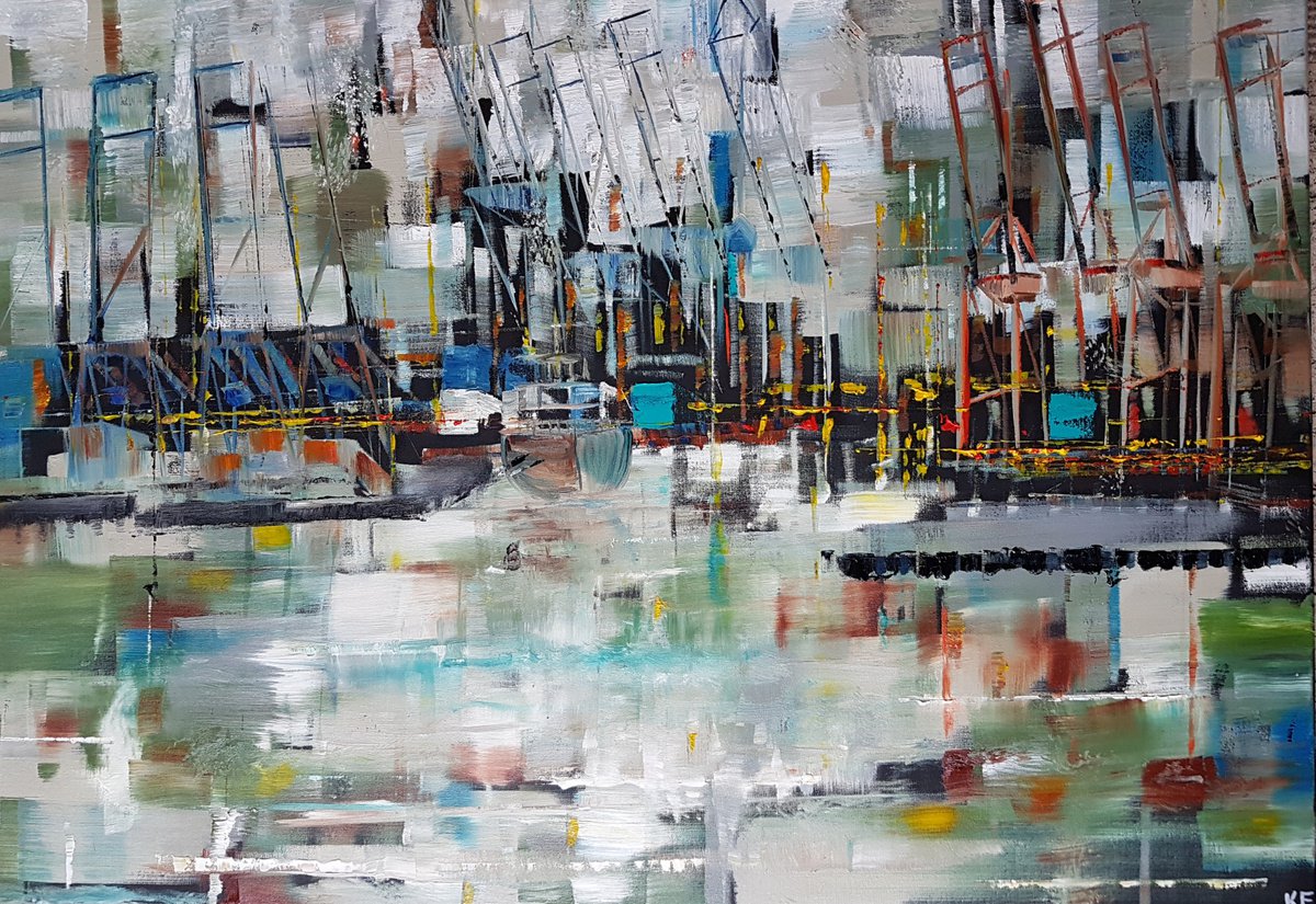 Harbour Life 2, Port abstract modern Impressionism Cubism by Kathrin Floge