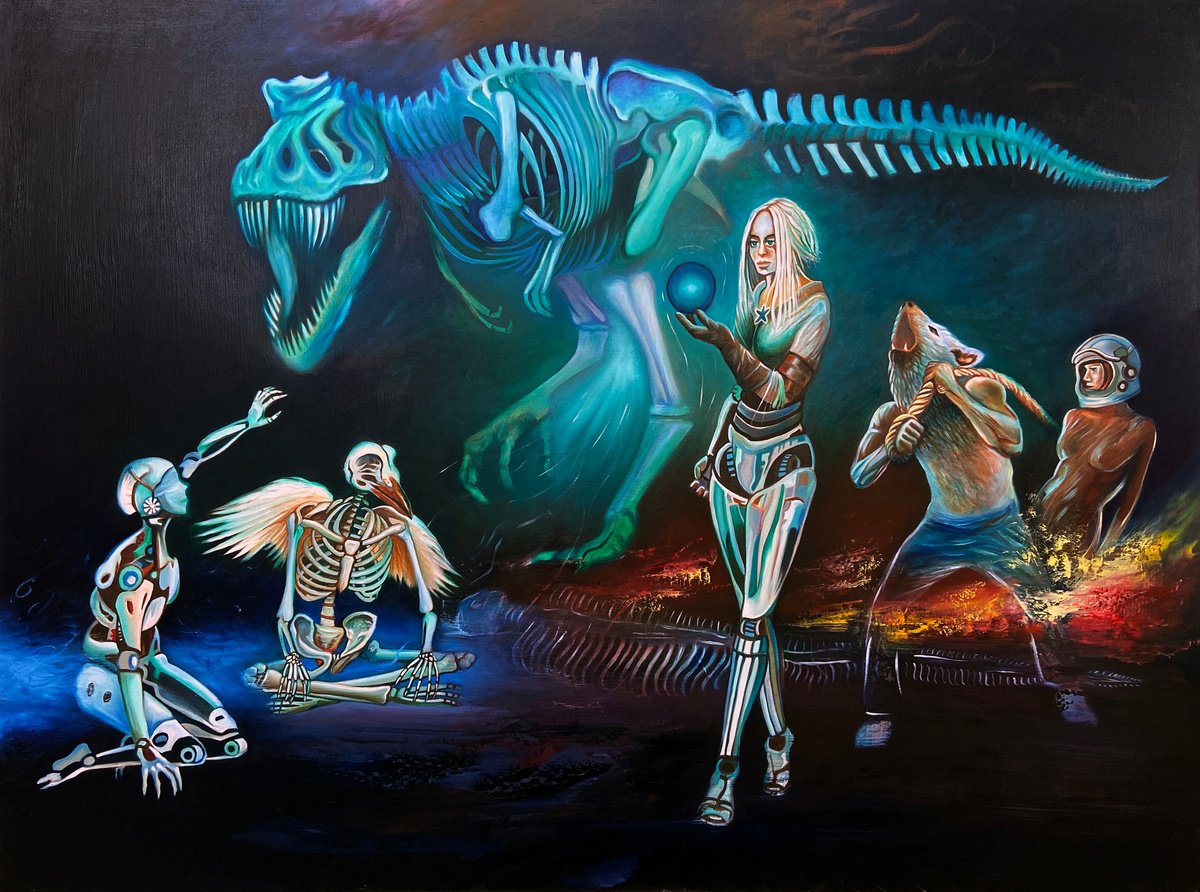 Surrealistic Portrait Oil Painting By Paul Kingsley Squire, 48 X 36", The Oracle Of Xenoclea, Original Artwork