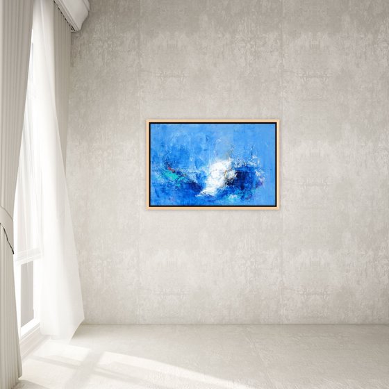 Large Blue Abstract Landscape Textured Painting Blue, White, Navy. Modern Art with Heavy Texture. Abstract Contemporary Artwork for Livingroom or Bedroom