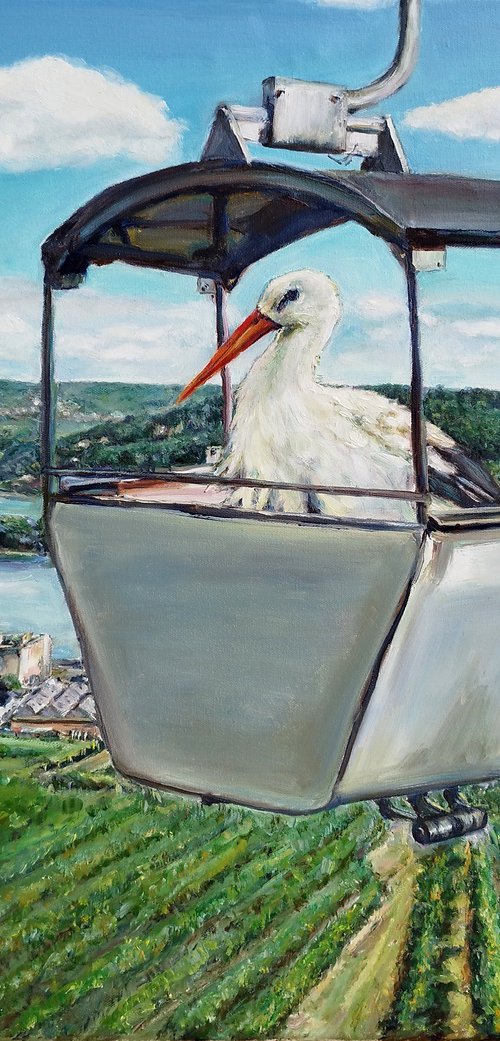 Stork Over The Vineyards, oil on canvas, 70 x 60 cm by Jura Kuba Art