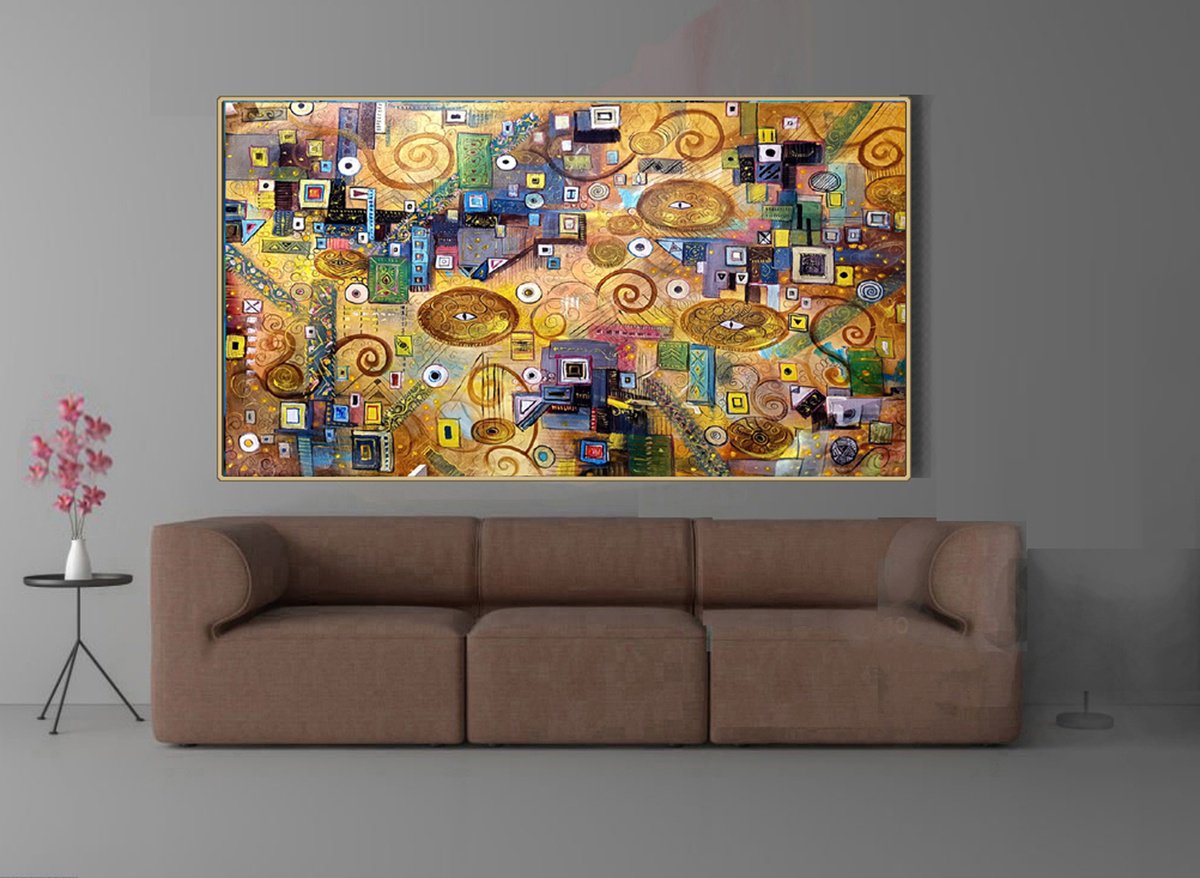 Geometric Abstract Acrylic Painting By Vishalandra Dakur, 72 X 48", Abstract12 -72X48 In, Original Artwork