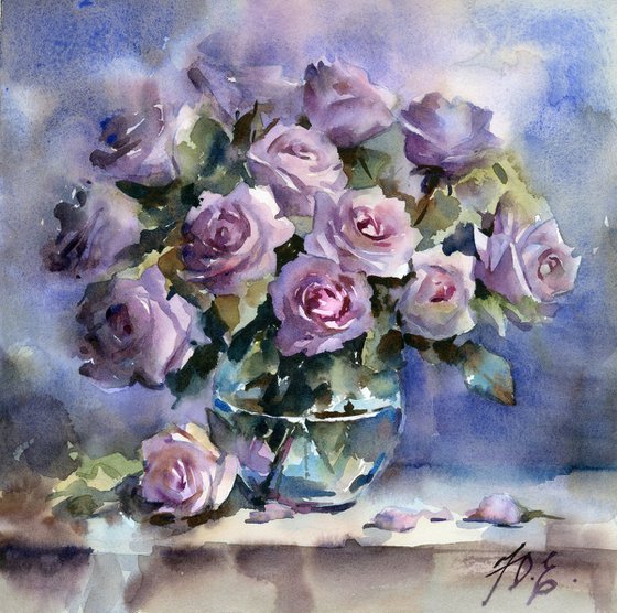 Novalis roses in glass