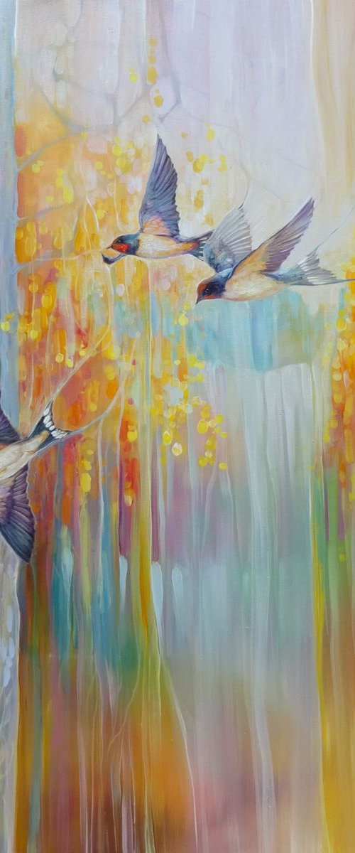 Swallow Song - autumn landscape original oil painting by Gill Bustamante
