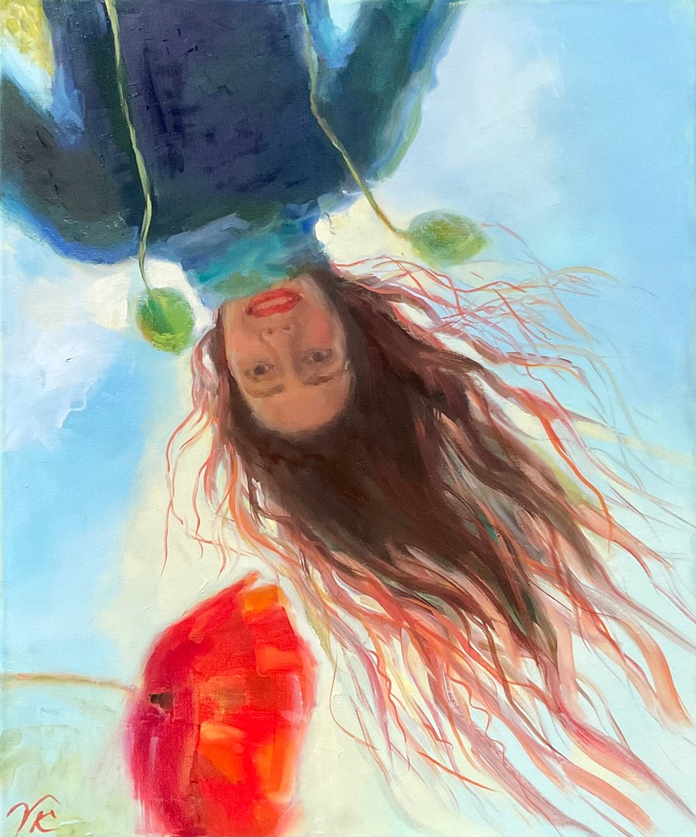 Impressionistic Portrait Oil Painting By Vera Klimova, 21 X 26", Look At The World From A Different Angle, Original Artwork