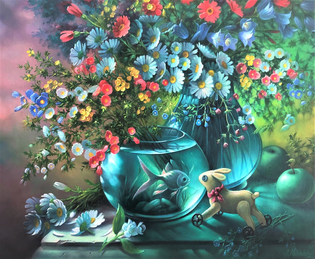 Photorealistic Botanical Oil Painting By Alexander Mikhalchyk, 24 X 20, Chance Meeting, Original Artwork