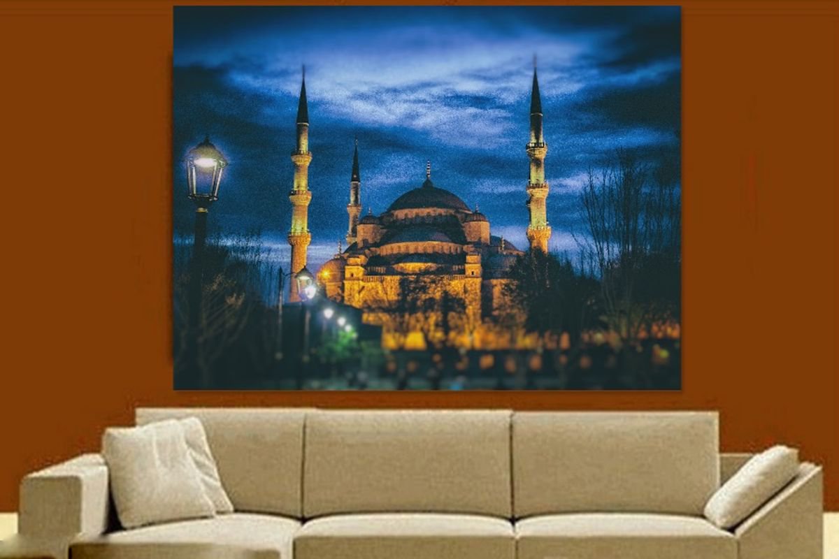 Photorealistic Cityscapes Photograph By Marc Ehrenbold, 40 X 30", Blue Mosque - Dusk, Original Artwork