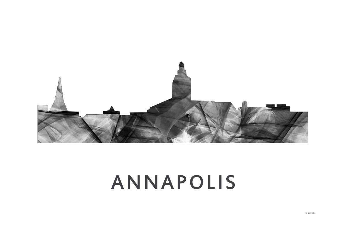 Annapolis Maryland Skyline WB BW by Marlene Watson