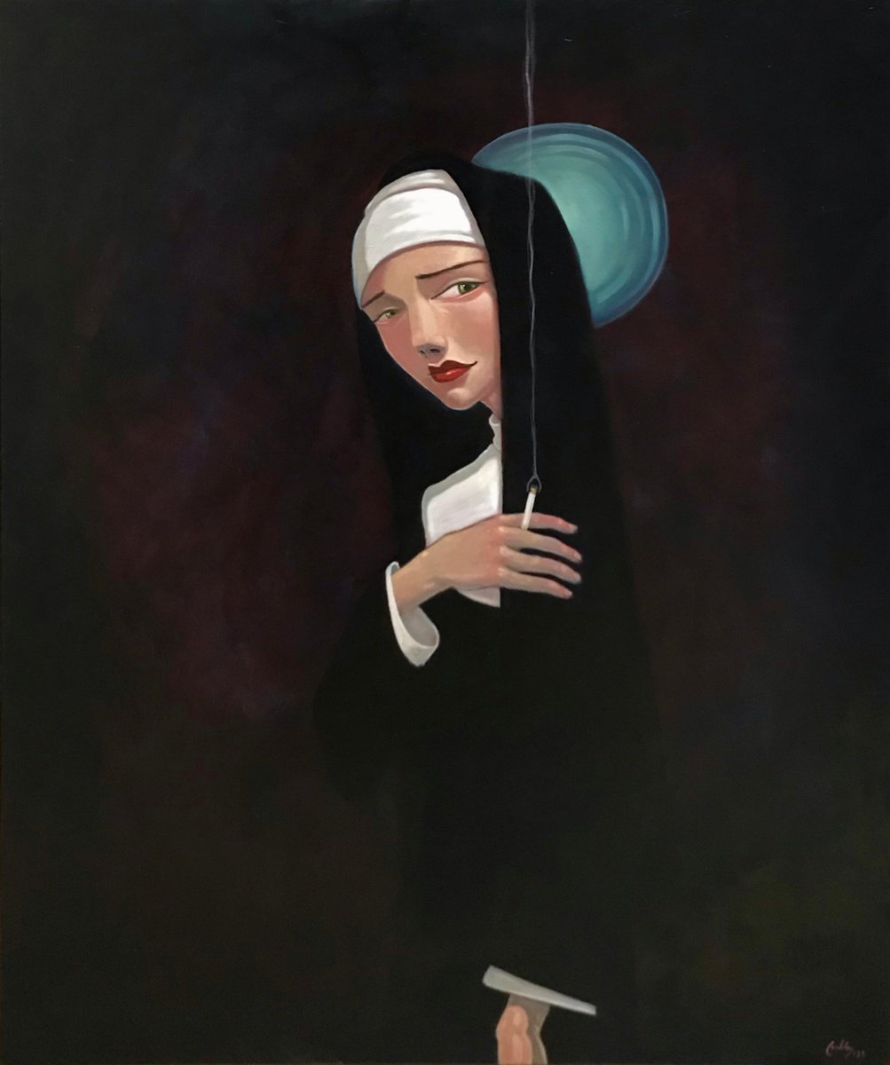 Naive Portrait Oil Painting By Pete Conroy, 30 X 36", The Renegade, Original Artwork