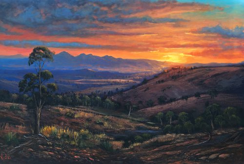 A sunset view of the Flinders Ranges, South Australia by Christopher Vidal