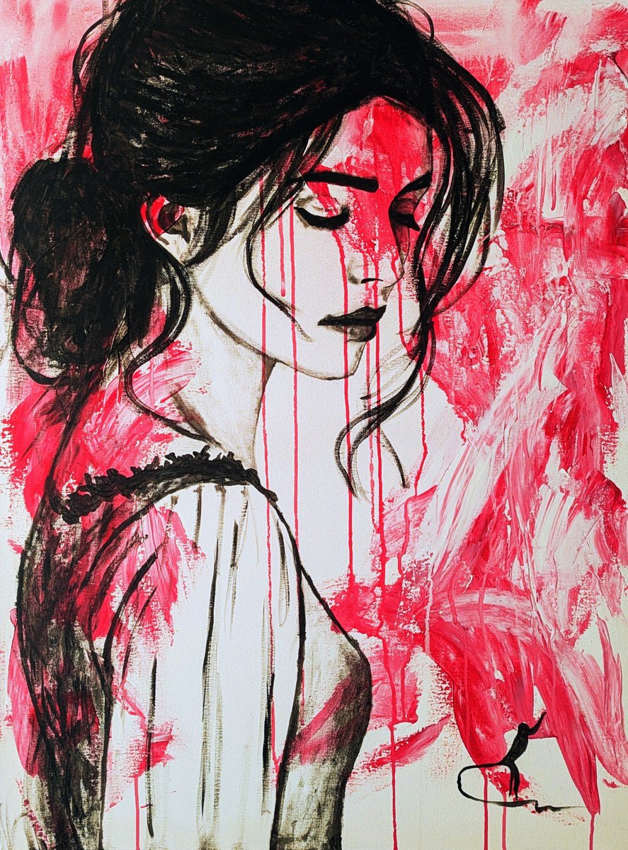 Urban And Pop Portrait Acrylic Painting By Valera Hrishanin, 24 X 31", Dreams In Pink #2, Original Artwork